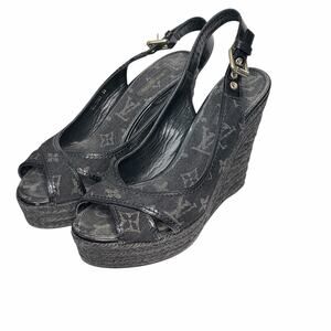Louis Vuitton Monogram Mini Lin Espadrille Wedge Slingback Sandal EU 38 US 7.5